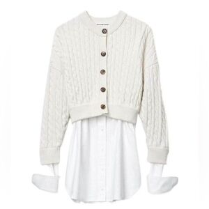 Alexander Wang Bi-Layer Cable Cardigan with Oxford shirting. NWT. Size M